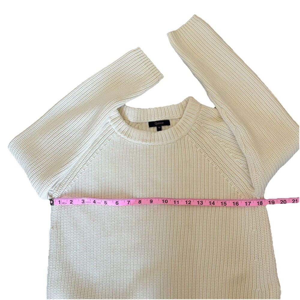 Quince Women 100% Organic Cotton Fisherman Crew Sweater Sleeved Top Ivory M - Picture 6 of 9